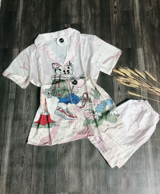 Bộ ngủ Pyjama tay ngắn quần ngắn lụa satin