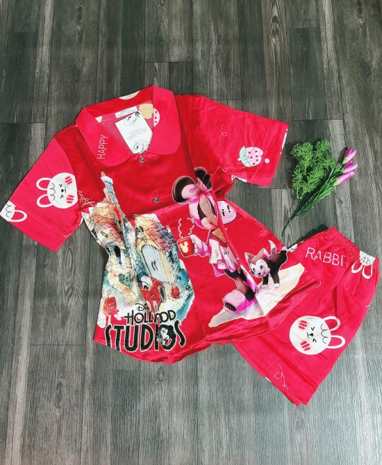 Bộ ngủ Pyjama tay ngắn quần ngắn lụa satin